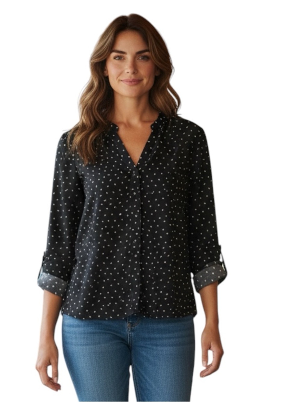 Express Black Polka Dot Blouse Women’s Size Small Long Sleeve Casual Top